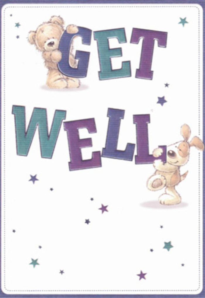 A heartfelt tableau of cheer and reassurance, this illustrated get well card captures the nurturing spirit that defines Forest Gate's community. Set against a luminous, white canvas, the portrait features two lovingly rendered friends-a bear whose plush brown fur invites the touch, and a bright-eyed puppy whose floppy ears speak of youthful exuberance. Together, they cradle bold lettering that reads 'Get Well,' shaded in gradient purples and aquas that seem to glow with inner light. Scattering around them, clusters of stars glint in shades of blue and violet, as if gently carrying messages of hope and healing through the air above Wanstead Flats. There's a tactile richness to every detail, from the softness of the animals' coats to the celebratory, hand-painted script-akin to the texture and color found in fresh arrangements crafted by the team at Flowers Forest Gate. Whether sent alongside a cheerful bouquet or on its own, this card becomes a heartfelt keepsake, wrapping its recipient in the optimism and sincerity so often felt within the streets of Forest Gate.